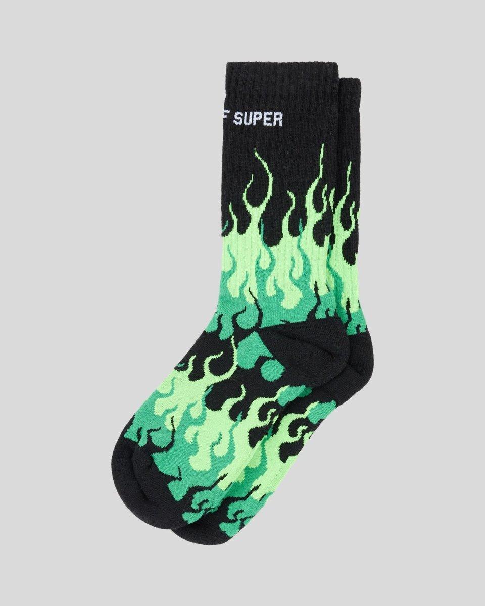 Vision Of Super BLACK SOCKS WITH GREEN TRIPLE FLAMES Vendita Calda