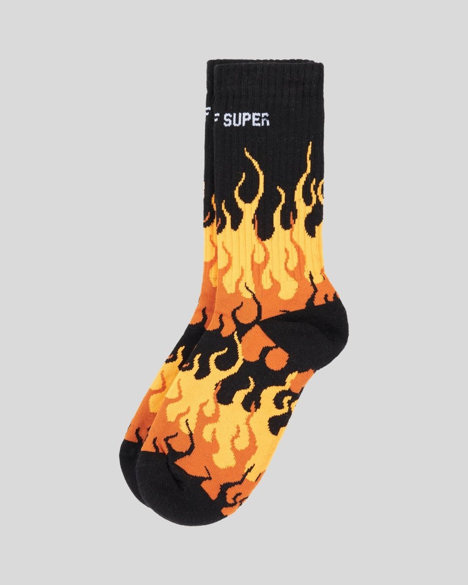 Vision Of Super BLACK SOCKS WITH ORANGE TRIPLE FLAMES Vendita Economica