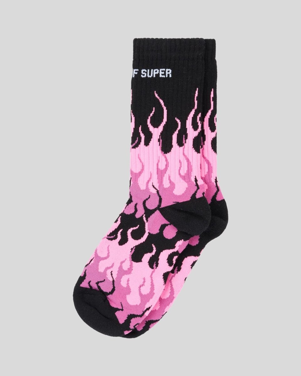 Vision Of Super BLACK SOCKS WITH FUCHSIA TRIPLE FLAMES Saldi Di Fabbrica