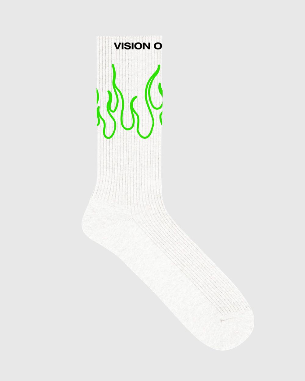 Vision Of Super WHITE SOCKS WITH GREEN OUTLINE FLAMES In Saldo