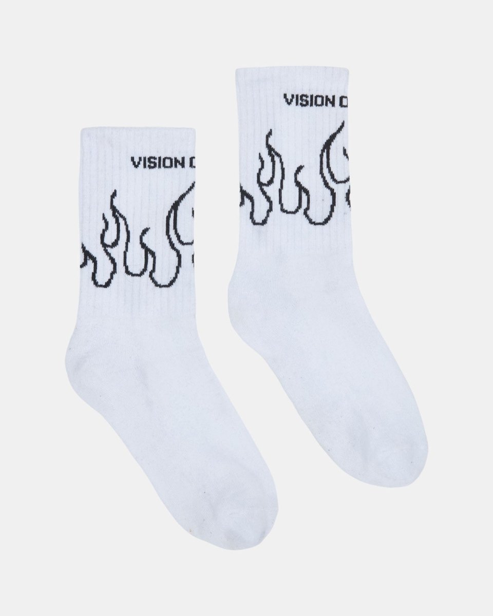 Vision Of Super WHITE SOCKS WITH BLACK OUTLINE FLAMES Nuova