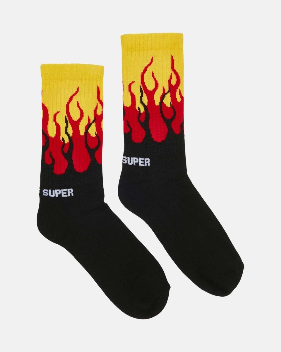 Vision Of Super RED YELLOW DOUBLE FLAMES SOCKS Moda