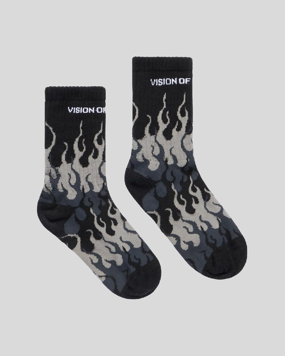 Vision Of Super BLACK SOCKS WITH GREY TRIPLE FLAMES Italia