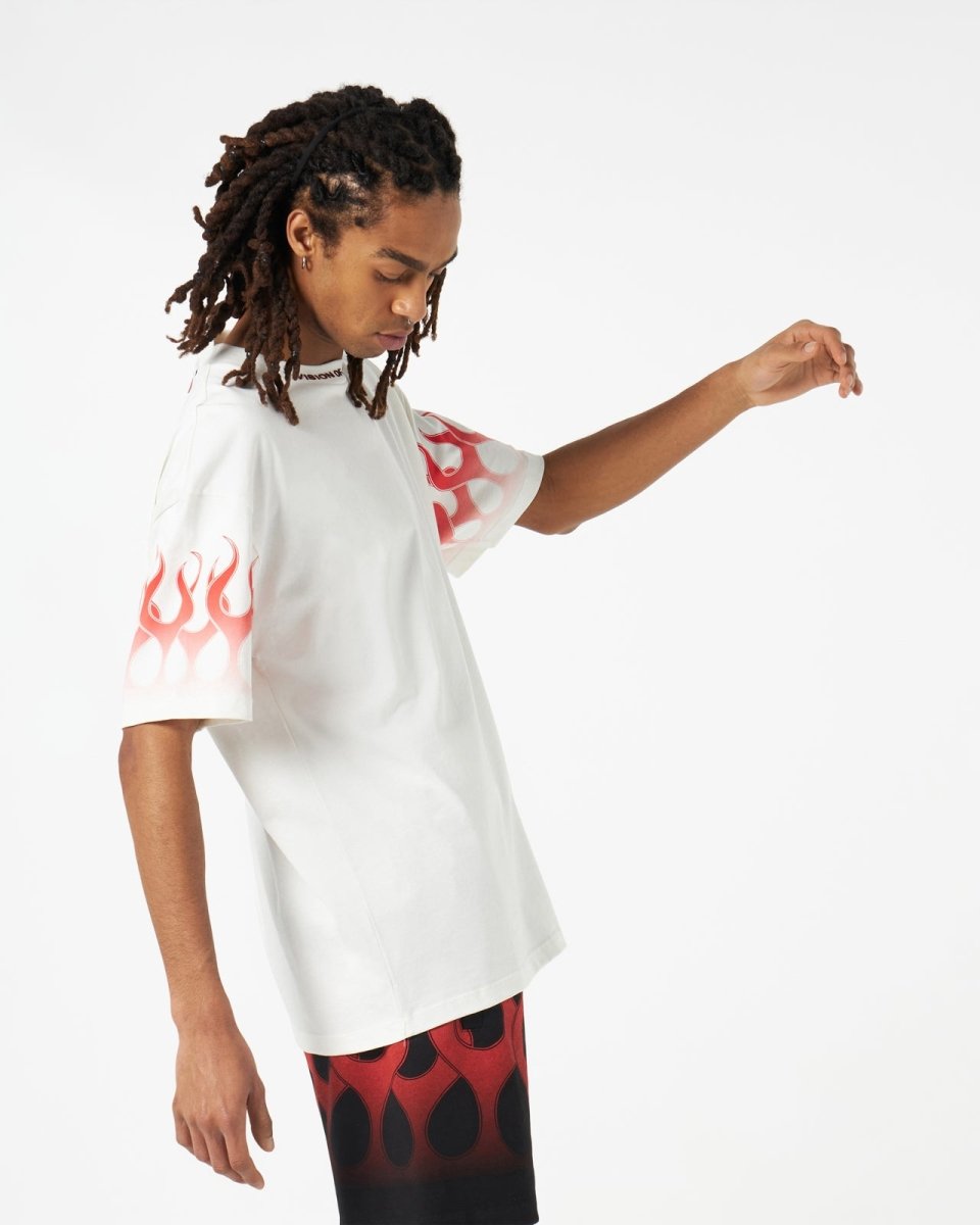 Vision Of Super WHITE T-SHIRT WITH RED FLAMES Qualità