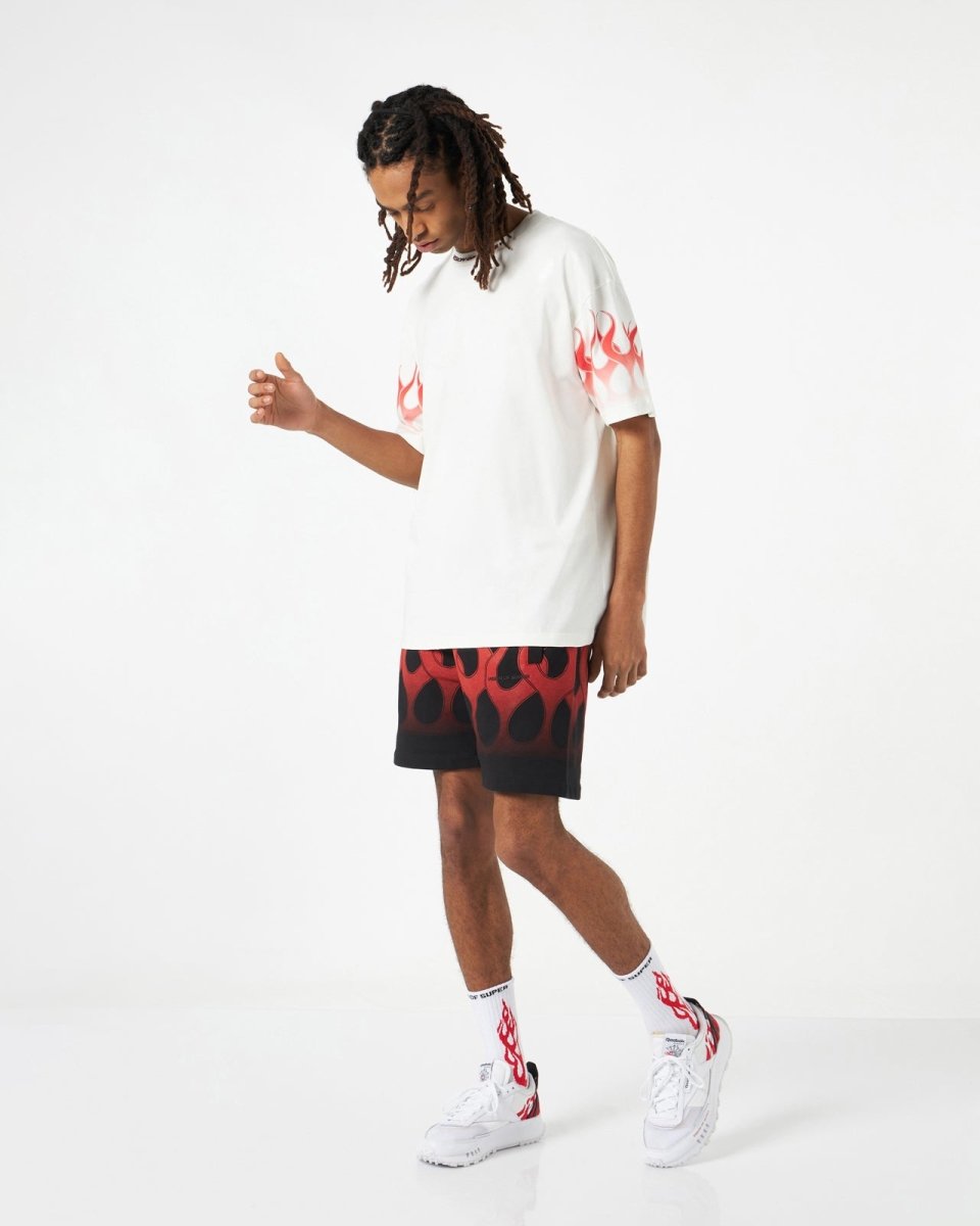 Vision Of Super WHITE T-SHIRT WITH RED FLAMES Qualità