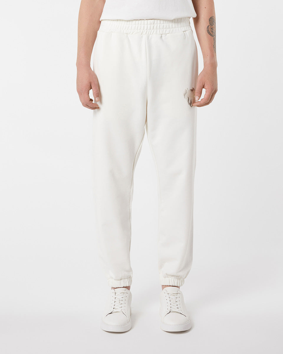 Vision Of Super OFF WHITE PANTS WITH EMBROIDERED FLAMING HEART Sottocosto