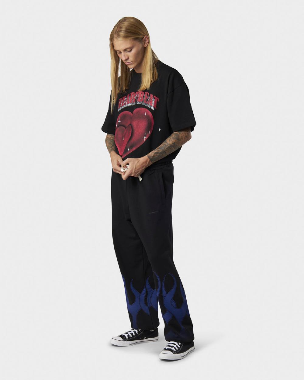 Vision Of Super BLACK PANTS WITH BLUE FLAMES Convenienza