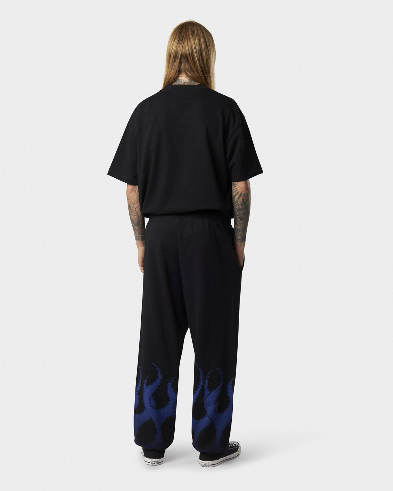 Vision Of Super BLACK PANTS WITH BLUE FLAMES Convenienza