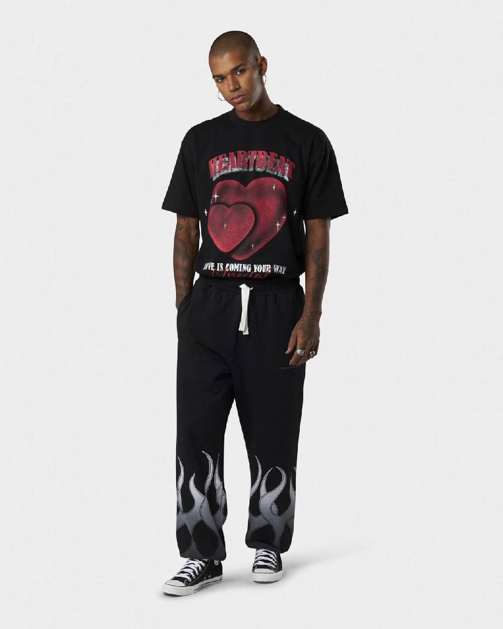 Vision Of Super BLACK PANTS WITH WHITE FLAMES Novità
