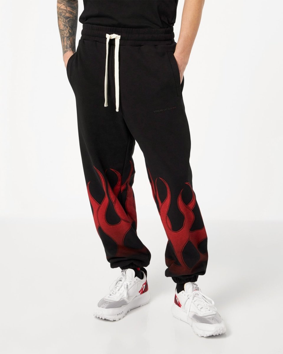Vision Of Super BLACK PANTS WITH RED FLAMES Presa