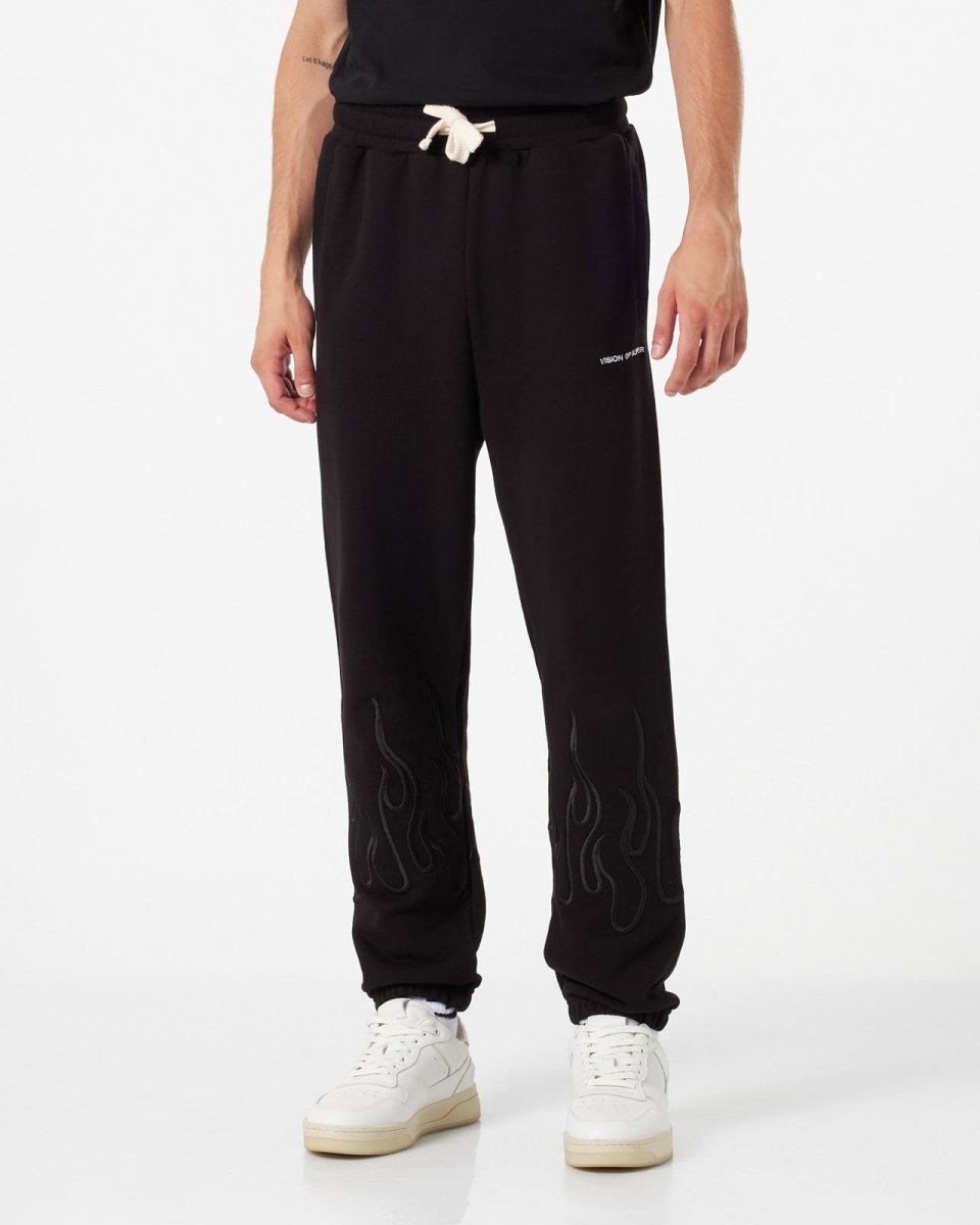Vision Of Super BLACK PANTS WITH BLACK EMBROIDERED FLAMES Sconto
