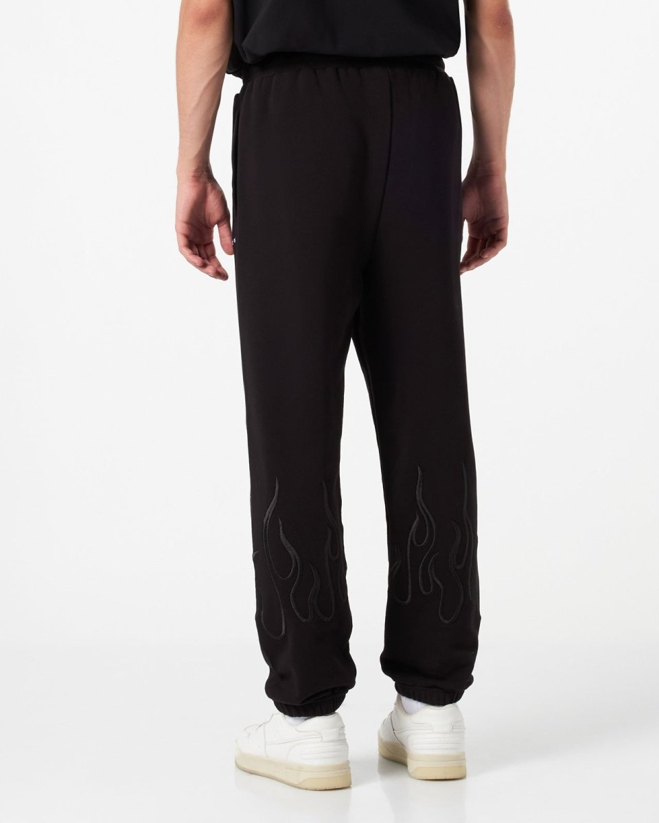 Vision Of Super BLACK PANTS WITH BLACK EMBROIDERED FLAMES Sconto