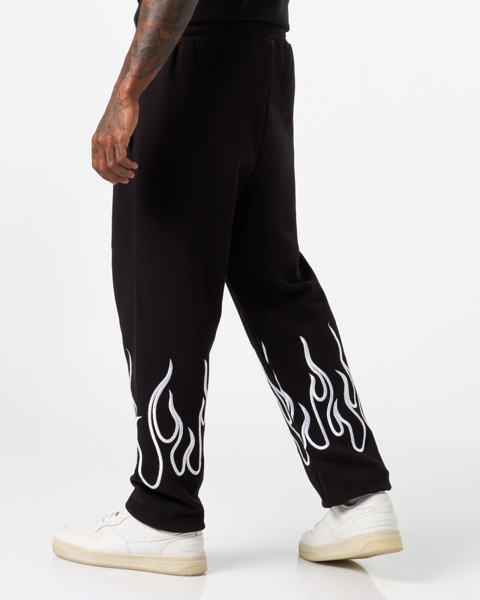 Vision Of Super BLACK PANTS WITH WHITE EMBROIDERED FLAMES Offerta