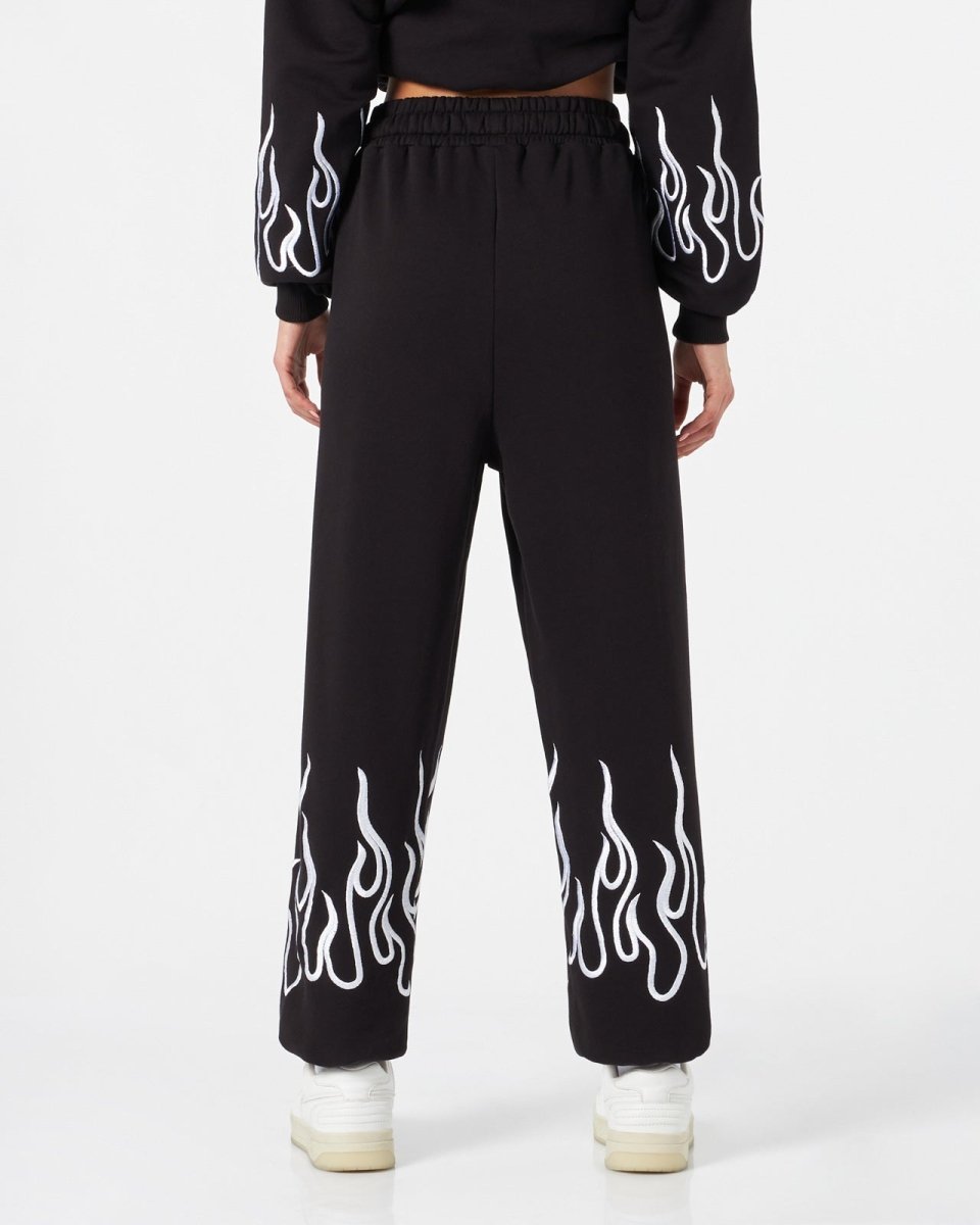 Vision Of Super BLACK WOMAN PANTS WITH WHITE EMBROIDERED FLAMES Online