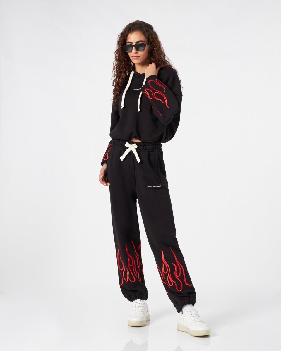 Vision Of Super BLACK WOMAN PANTS WITH RED FLAMES Outlet