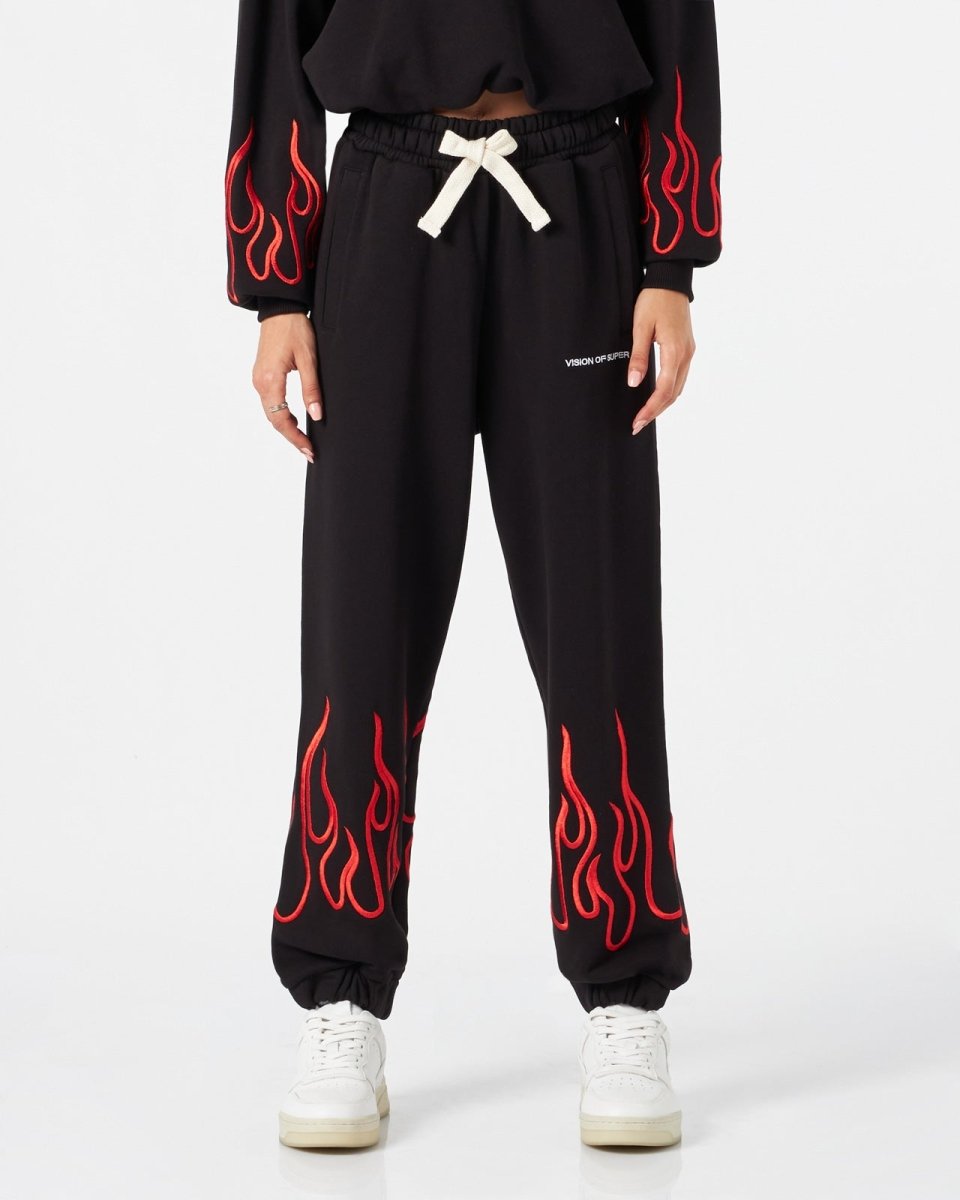 Vision Of Super BLACK WOMAN PANTS WITH RED FLAMES Outlet