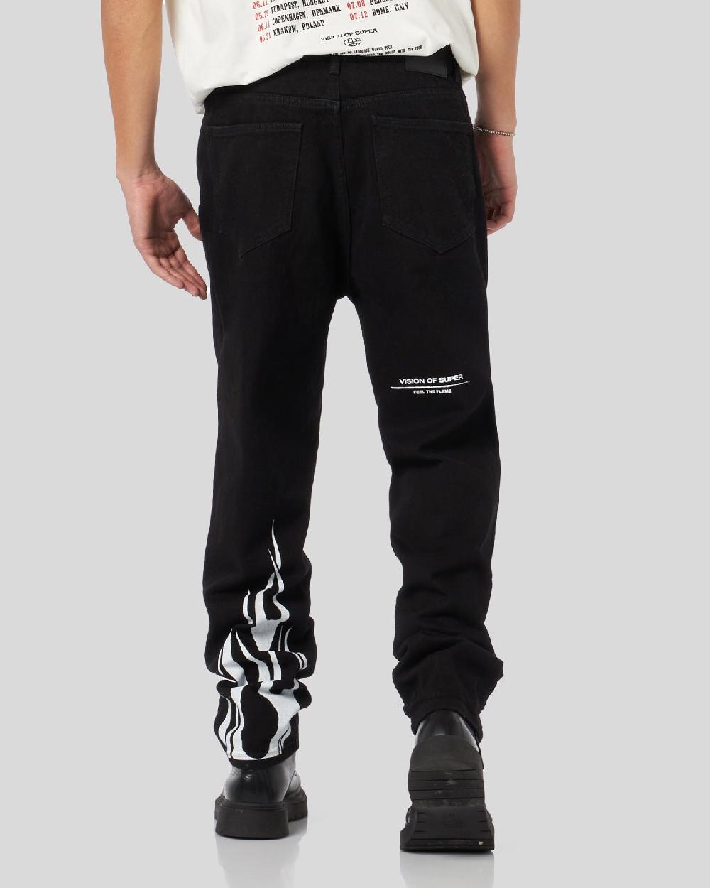 Vision Of Super BLACK DENIM JEANS WITH PRINTED FLAMES AND LOGO Saldi