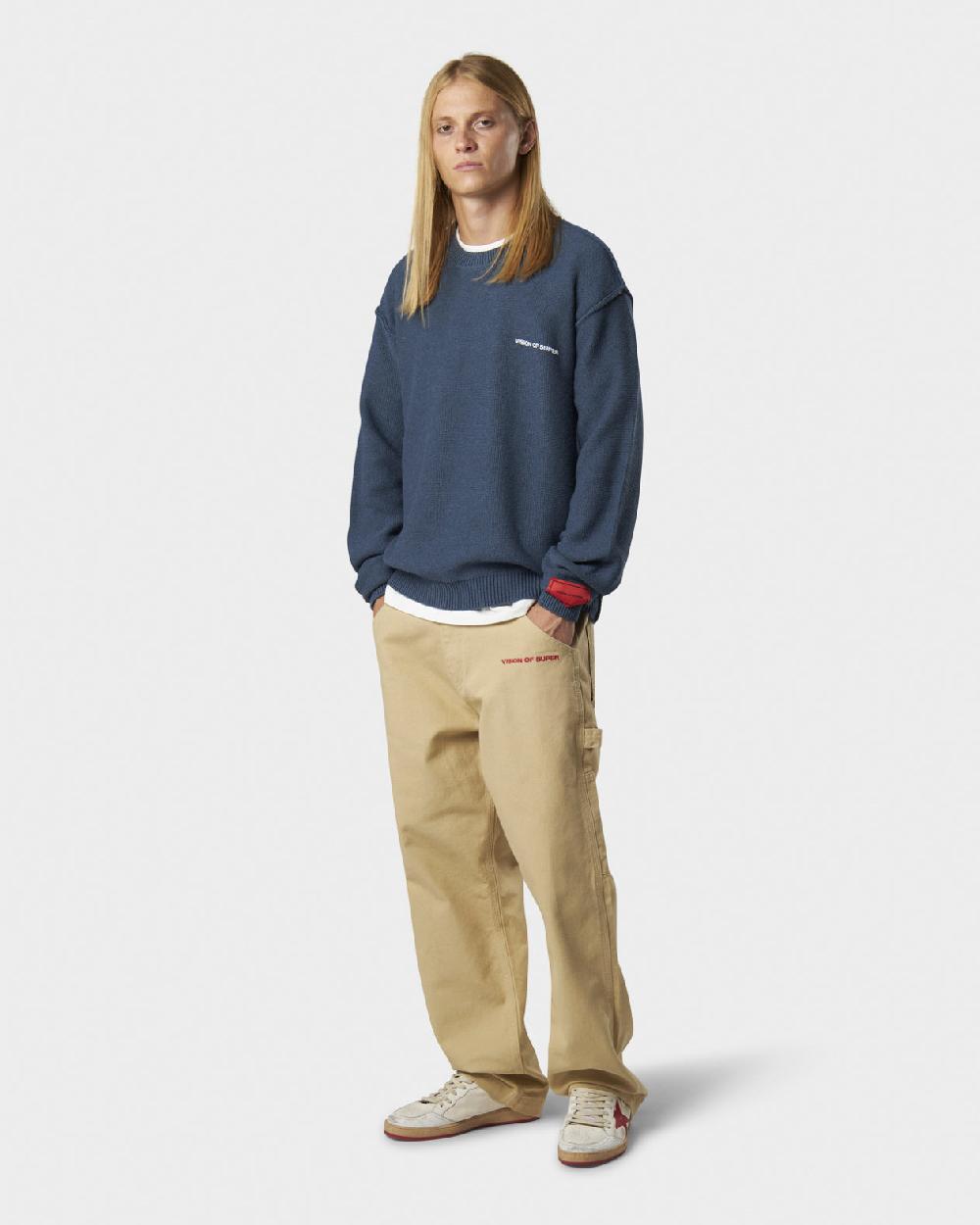 Vision Of Super BLUE JUMPER WITH WHITE PRINT VOS MILANO ON BACK AND PRINTED LOGO ON FRONT Vendita Economica