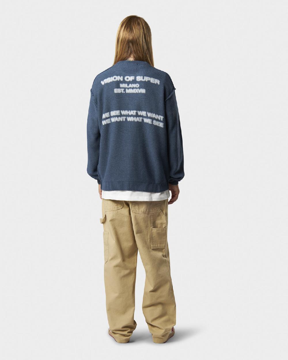 Vision Of Super BLUE JUMPER WITH WHITE PRINT VOS MILANO ON BACK AND PRINTED LOGO ON FRONT Vendita Economica