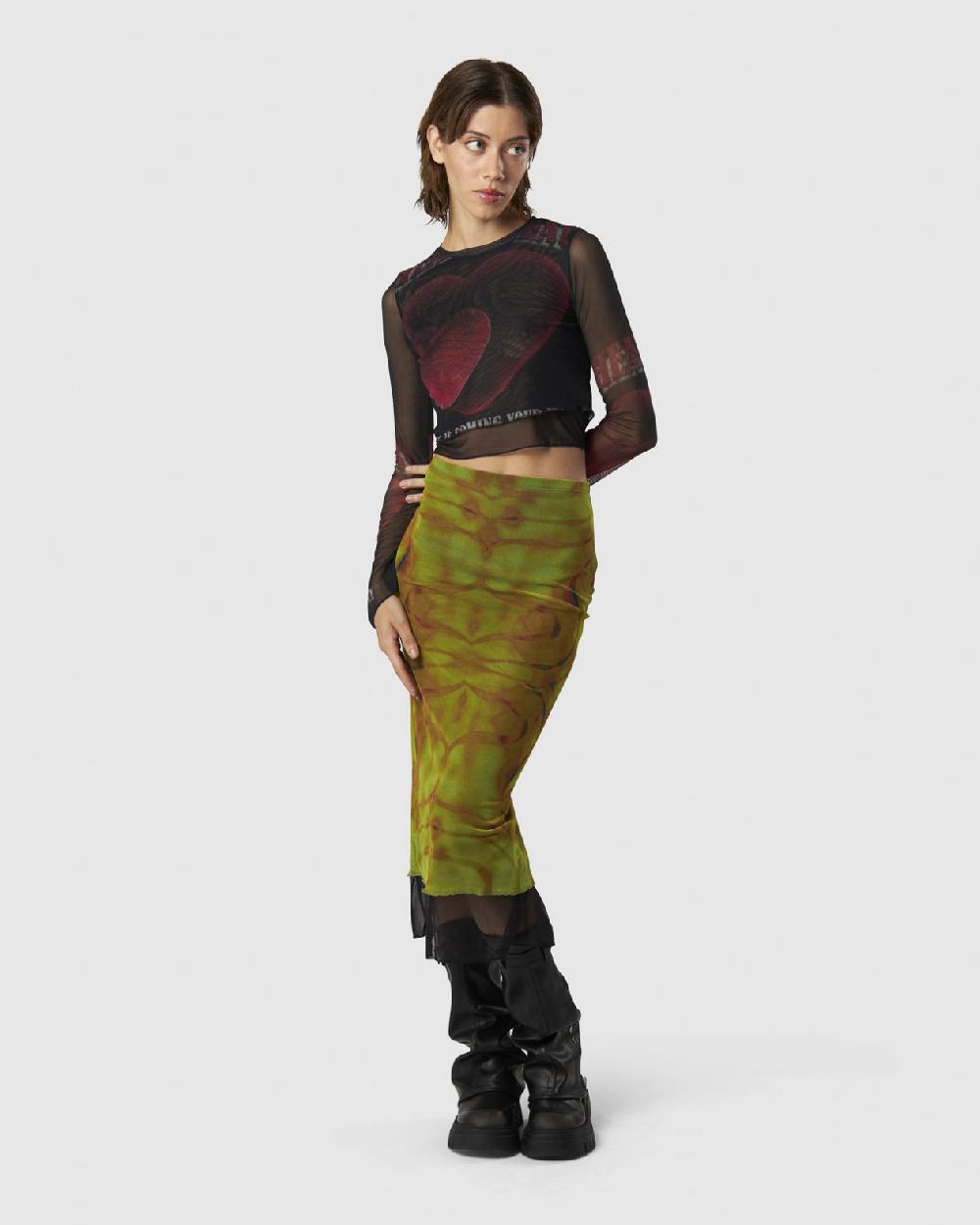 Vision Of Super MIDI SKIRT WITH YELLOW TRIBAL GRAPHIC Vendite Flash