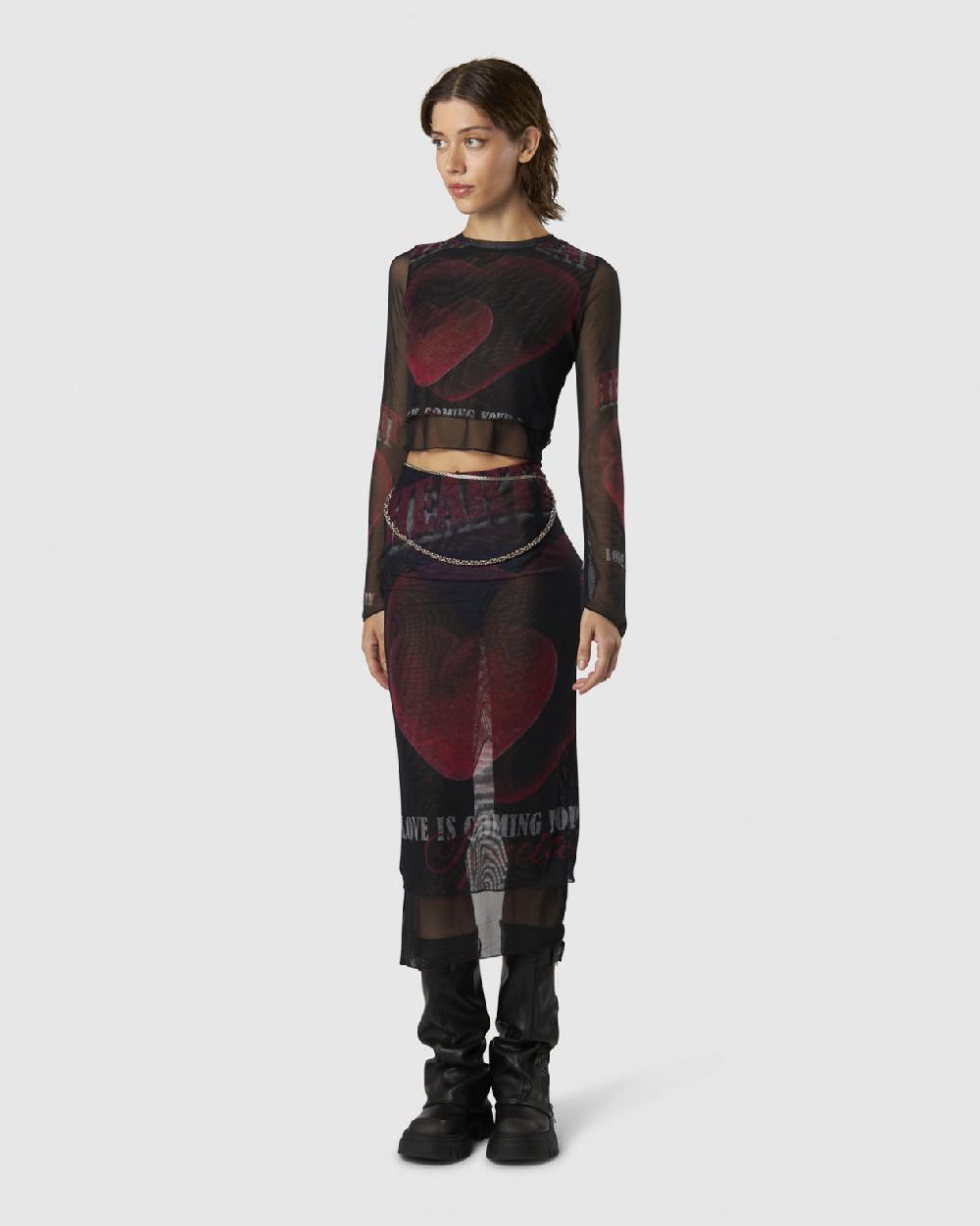 Vision Of Super BLACK LONGSLEEVE TOP WITH VELVET HEART PRINT Negozio