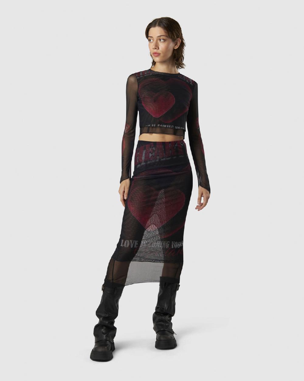 Vision Of Super MIDI SKIRT WITH VELVET HEART PRINT Grandi sconti