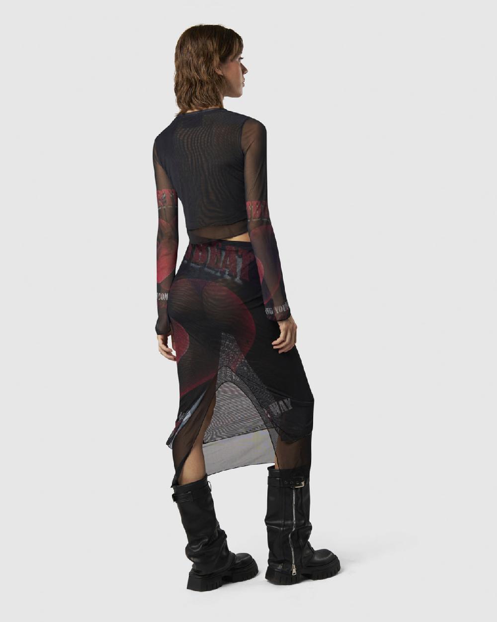 Vision Of Super MIDI SKIRT WITH VELVET HEART PRINT Grandi sconti