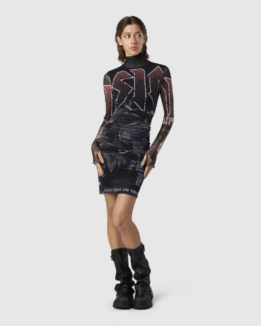 Vision Of Super BLACK MIDI DRESS WITH FELL ROCK GRAPHIC 2025