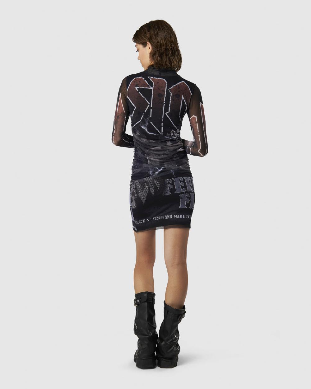 Vision Of Super BLACK MIDI DRESS WITH FELL ROCK GRAPHIC 2025