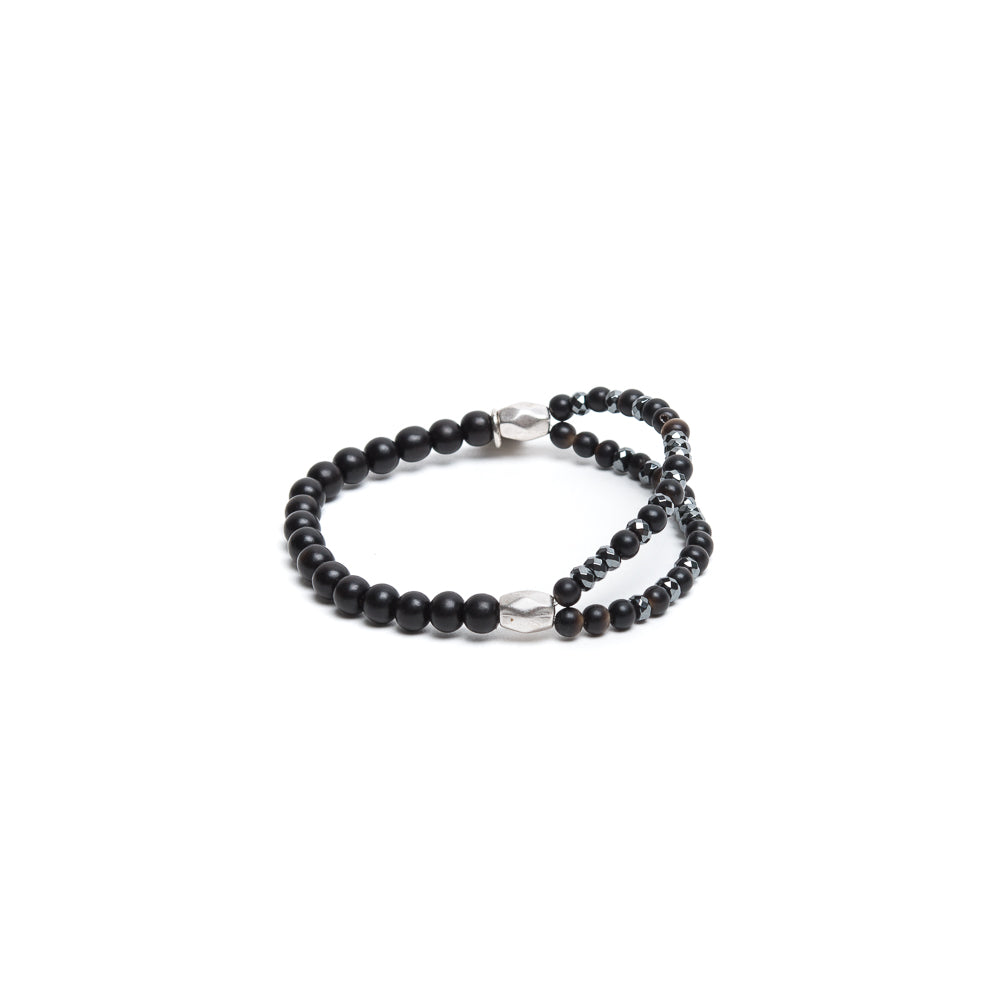 D'AMICO Bracciale Doppio EbanoEmatite Nera Qualità Garantita