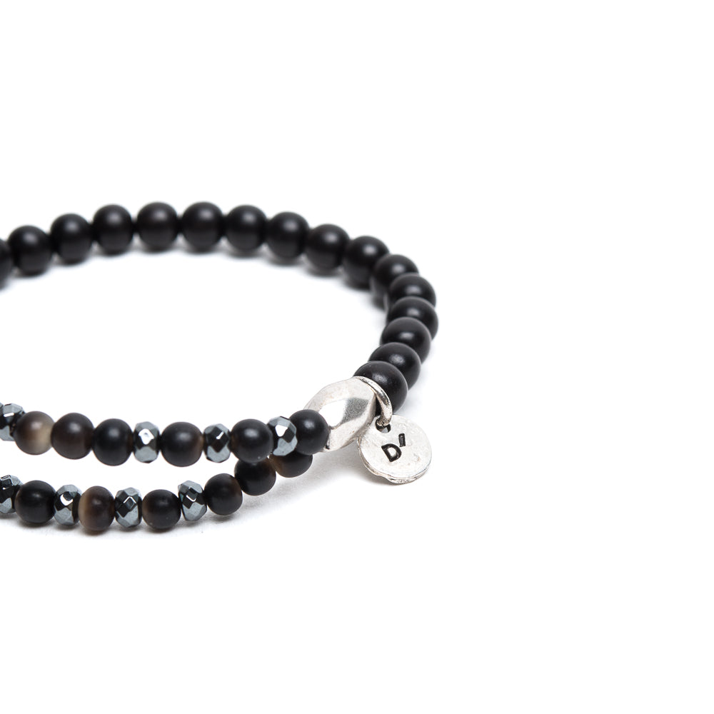 D'AMICO Bracciale Doppio EbanoEmatite Nera Qualità Garantita