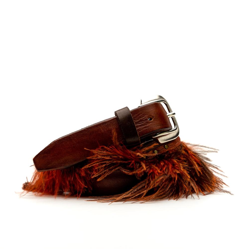 D'AMICO Cintura cuoio vintage Brown Piume e Decorazioni Navajo Saldi Di Fabbrica