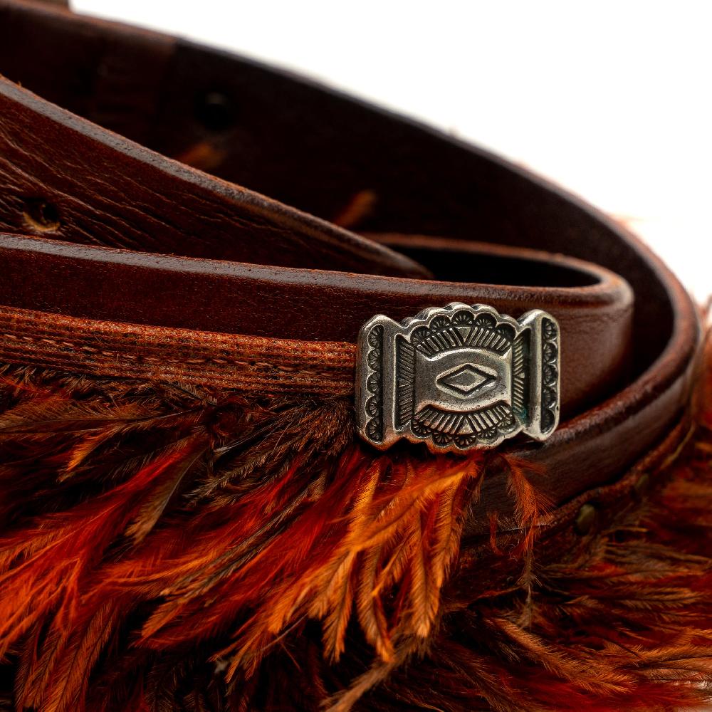 D'AMICO Cintura cuoio vintage Brown Piume e Decorazioni Navajo Saldi Di Fabbrica
