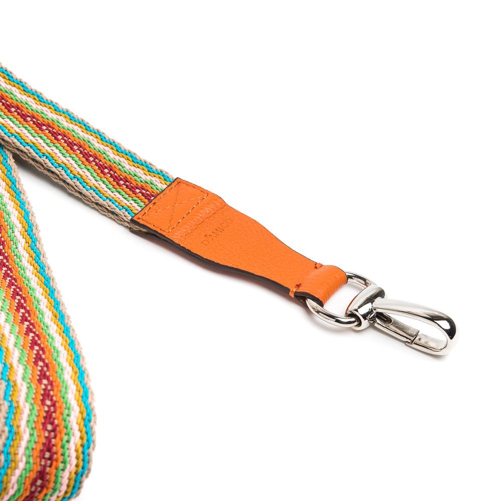 D'AMICO Tracolla Nastro Spigato Multicolore + Stampa Alce Arancione Soddisfazione Garantita