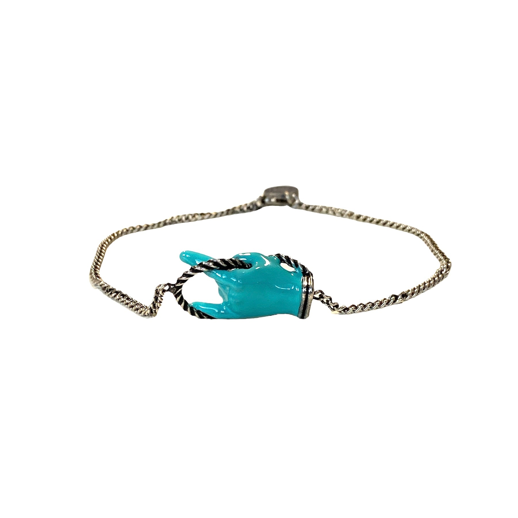 D'AMICO Bracciale Catenina con "Horn" Laccato Turchese