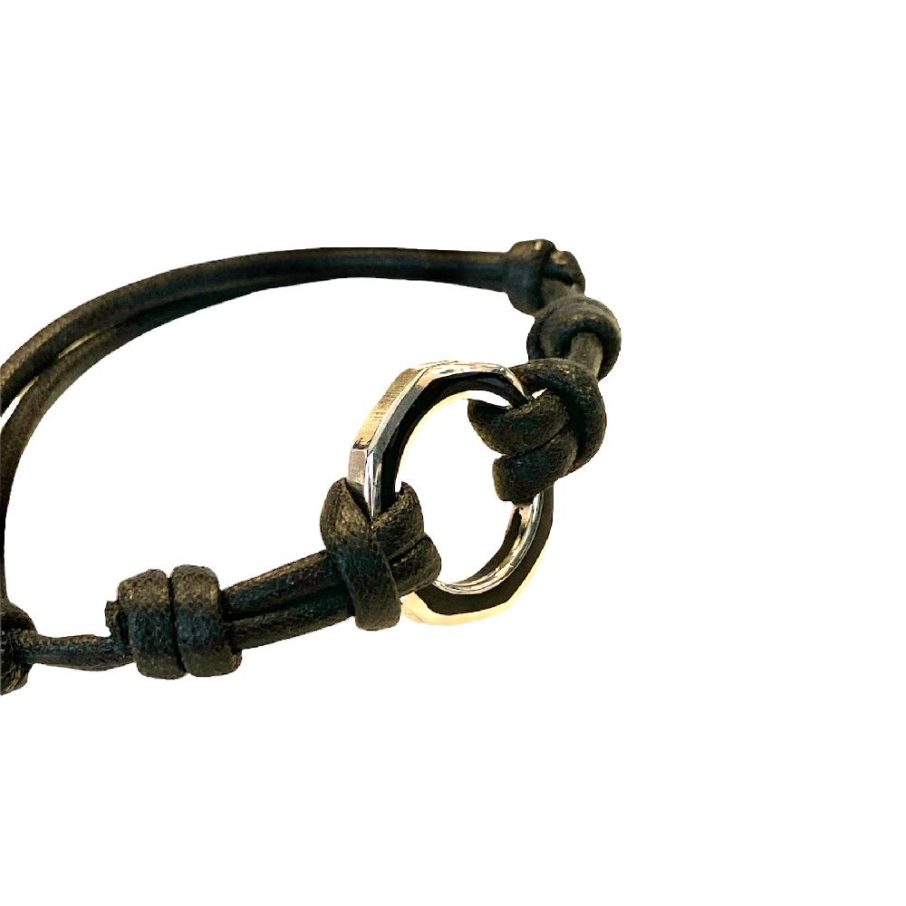 D'AMICO Bracciale Anella Laccata Nero + Cordone Cerato Nero Economico