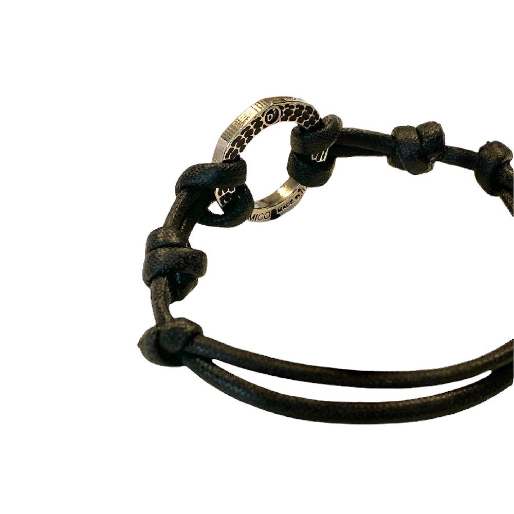 D'AMICO Bracciale Anella Laccata Nero + Cordone Cerato Nero Economico