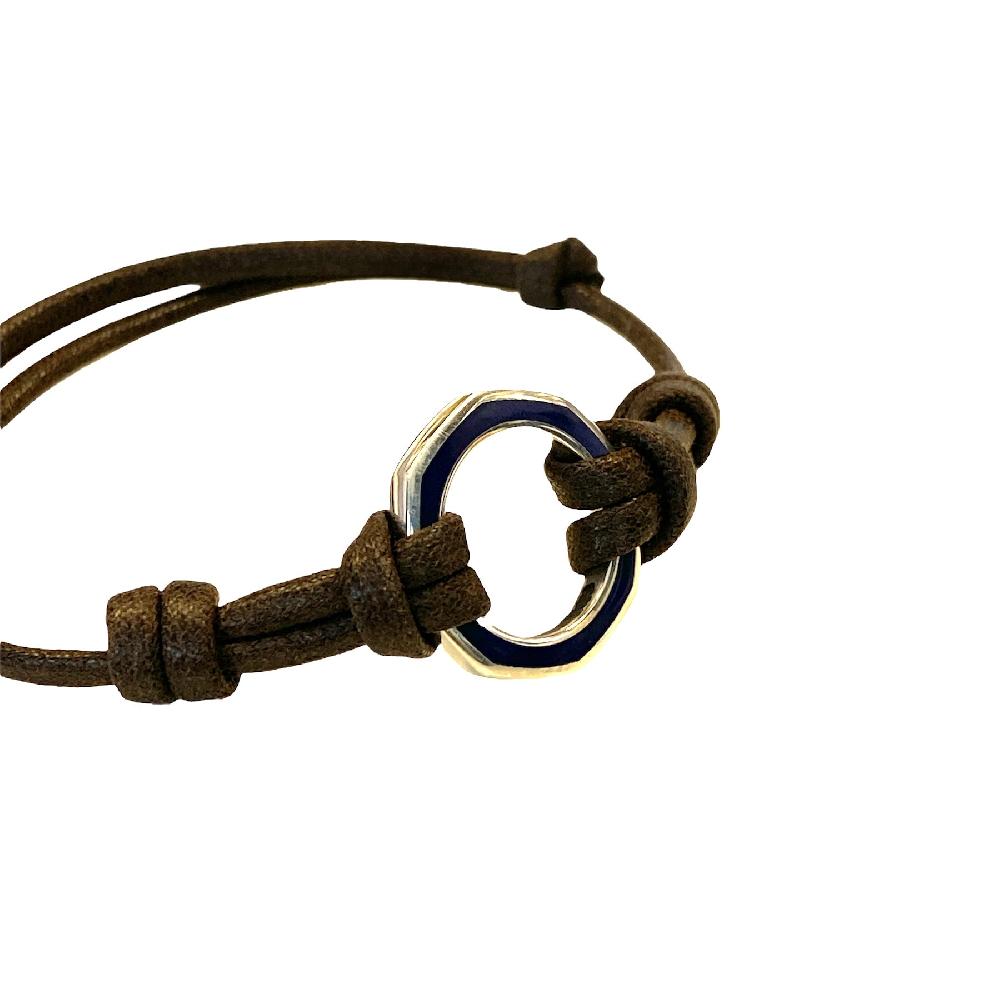 D'AMICO Bracciale Anella Laccata Blu Navy + Cordone Cerato Testa Moro Online