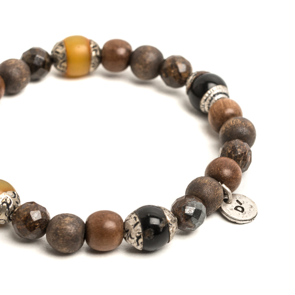 D'AMICO Bracciale Iresh / Elastico Perle Tuareg + Legno + Bronzite Consegna Veloce