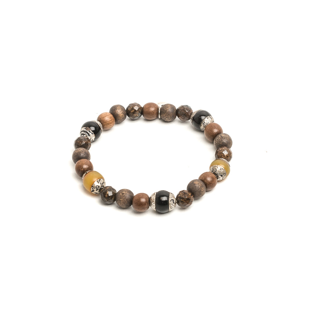 D'AMICO Bracciale Iresh / Elastico Perle Tuareg + Legno + Bronzite Consegna Veloce