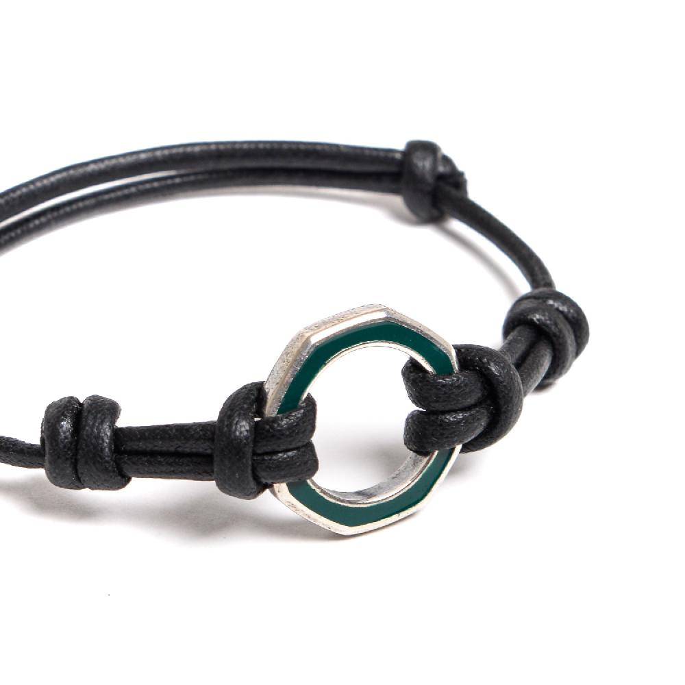 D'AMICO Bracciale Anelle Laccate Verdone + Cordone Cerato Testa Moro Smaltimento dello stoccaggio