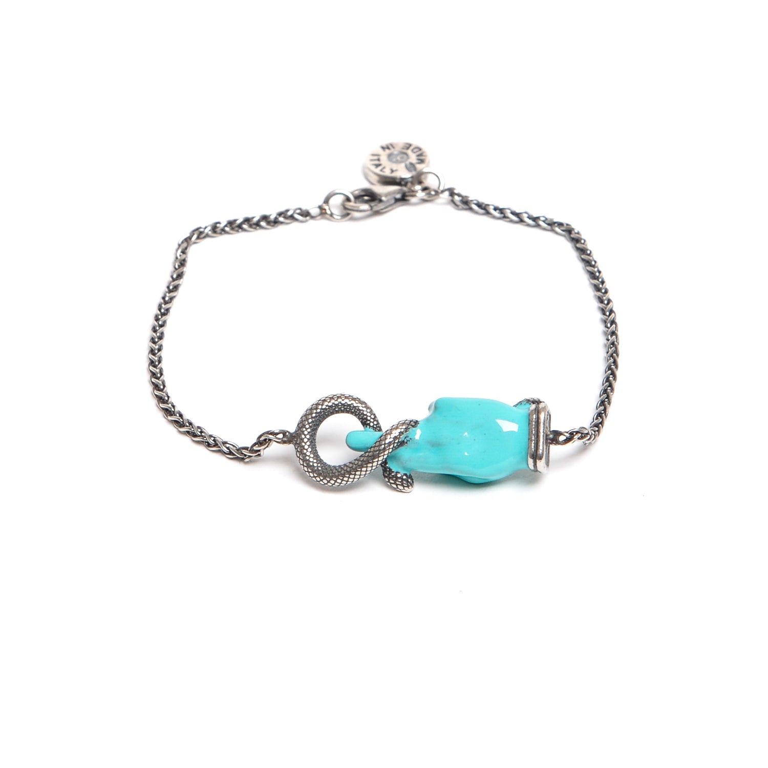 D'AMICO Bracciale Catenina con "Good Luck" Laccato Turchese Negozio