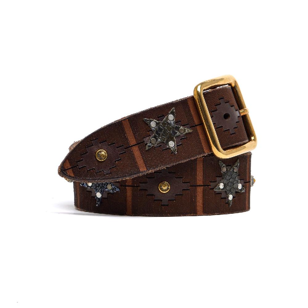 D'AMICO Cintura Cuoio Laserato + Decorazioni Stelle / Pitone / Razza e Pietre In Vendita
