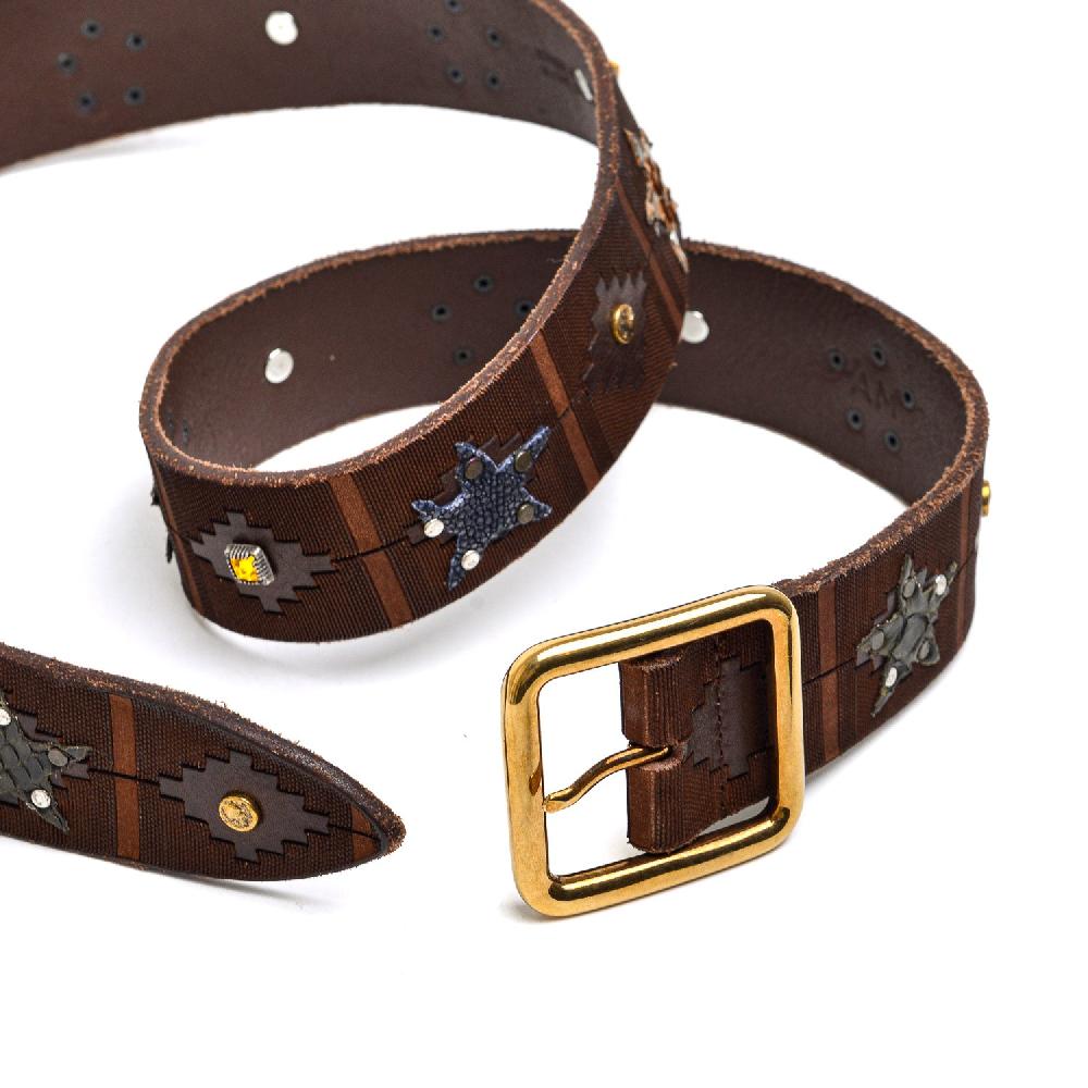 D'AMICO Cintura Cuoio Laserato + Decorazioni Stelle / Pitone / Razza e Pietre In Vendita