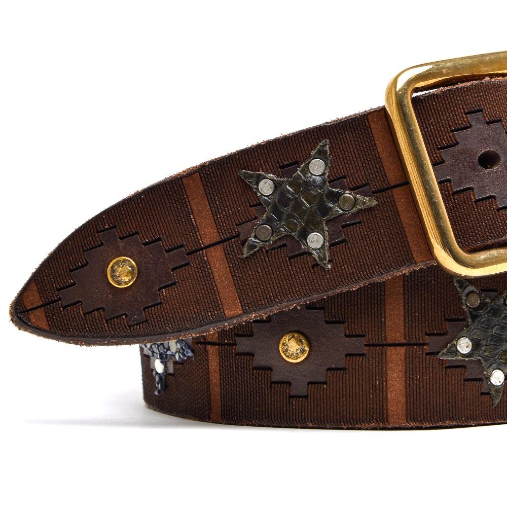 D'AMICO Cintura Cuoio Laserato + Decorazioni Stelle / Pitone / Razza e Pietre In Vendita