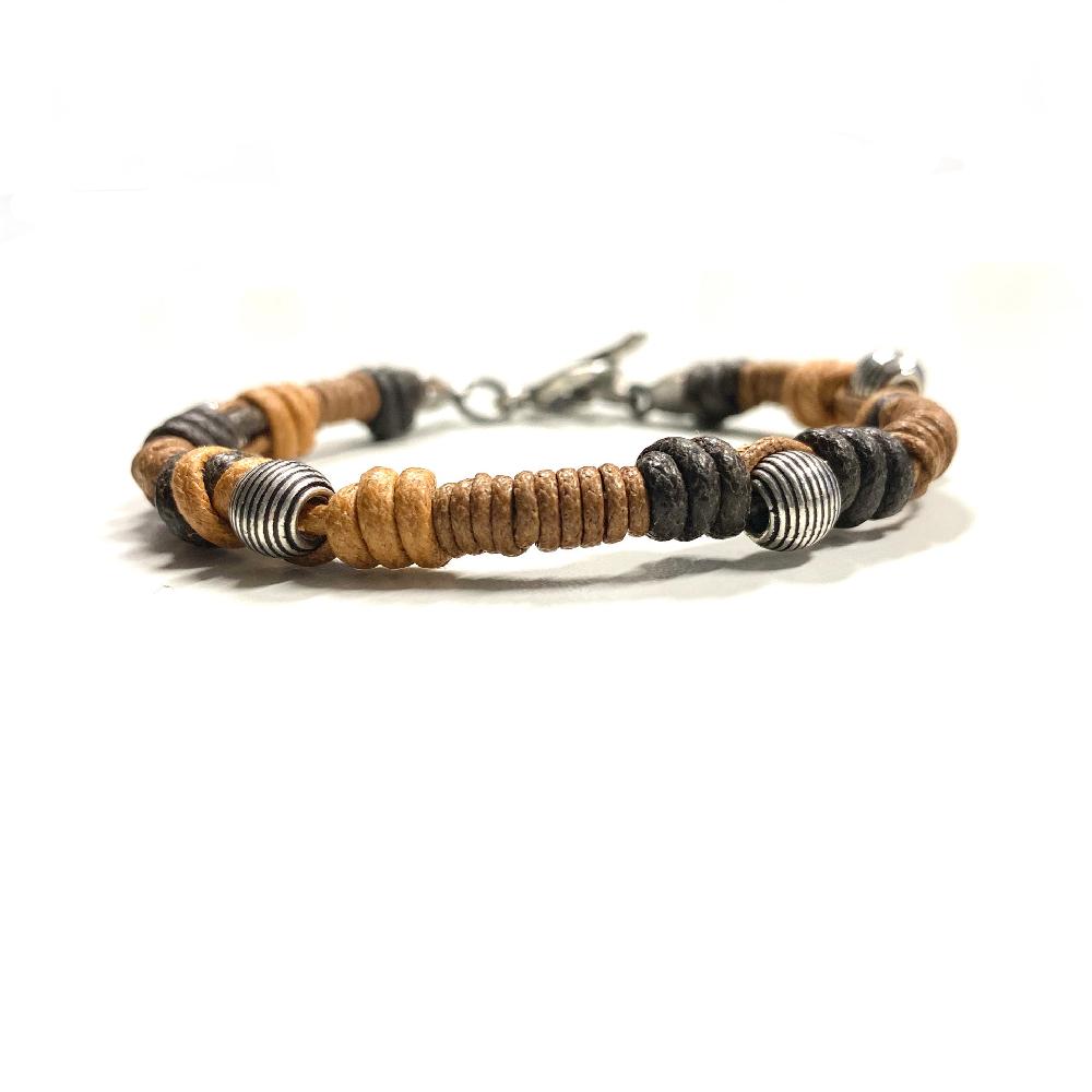 D'AMICO Bracciale Cotone Cerato + Palline Righe