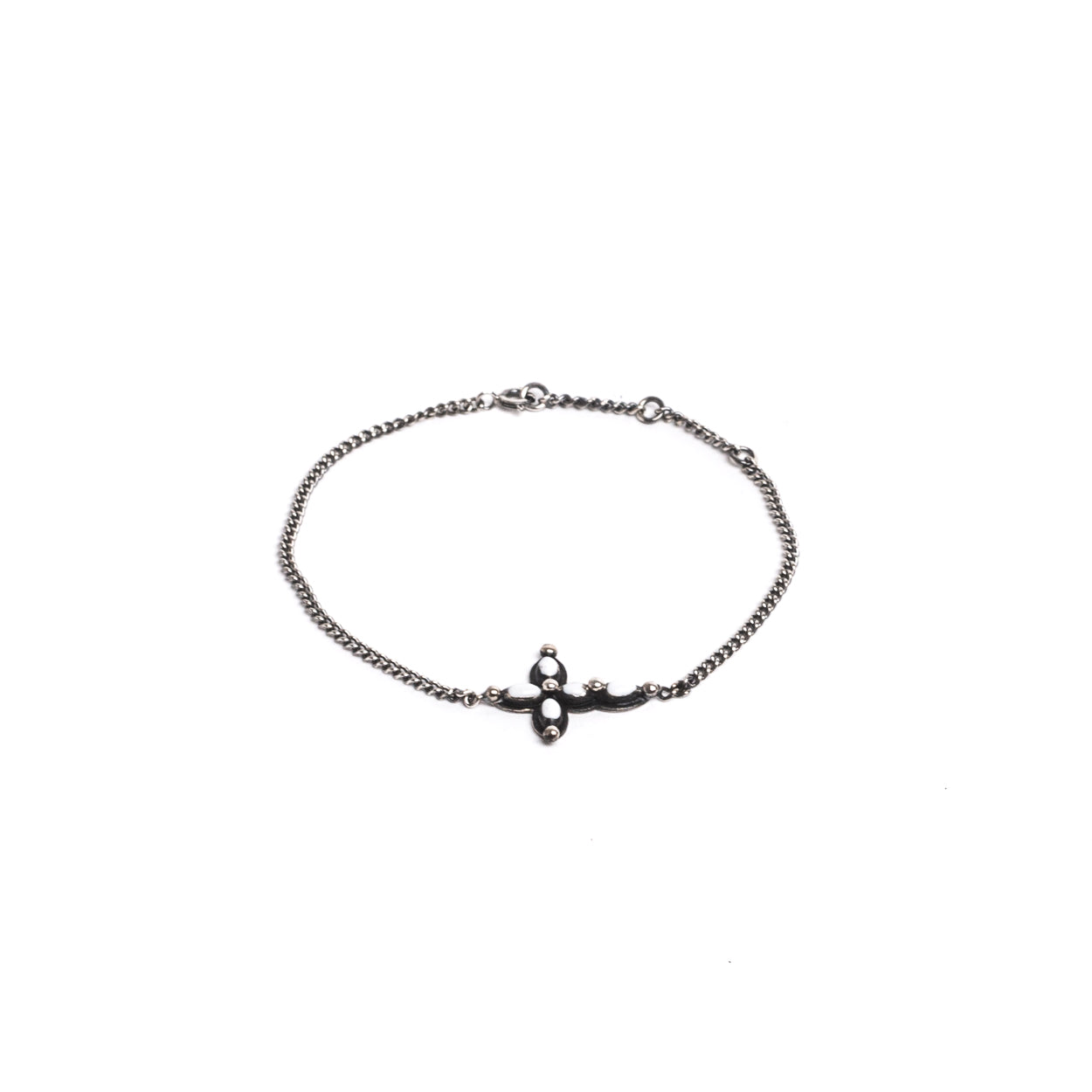 D'AMICO Bracciale Catenina + Croce Smaltata Avorio Prezzo Ridotto