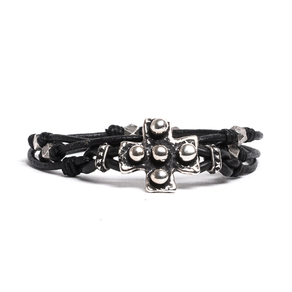 D'AMICO Bracciale Cuoio + Croce Palline e Pepite