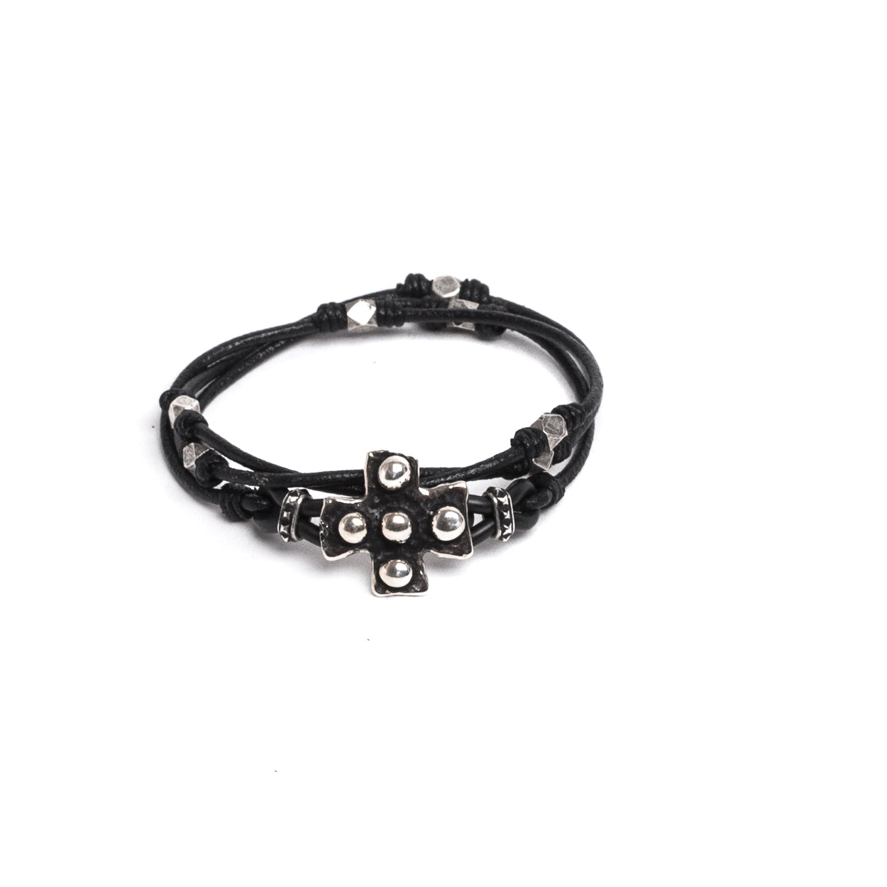 D'AMICO Bracciale Cuoio + Croce Palline e Pepite Novità