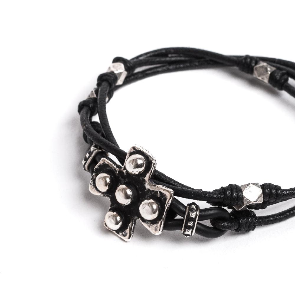 D'AMICO Bracciale Cuoio + Croce Palline e Pepite Novità